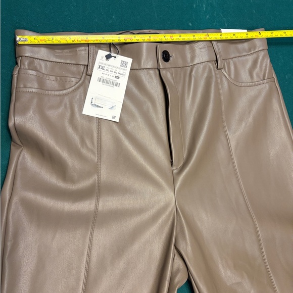 Zara Taupe Faux Leather Leggings stretch NWT - Picture 2 of 12
